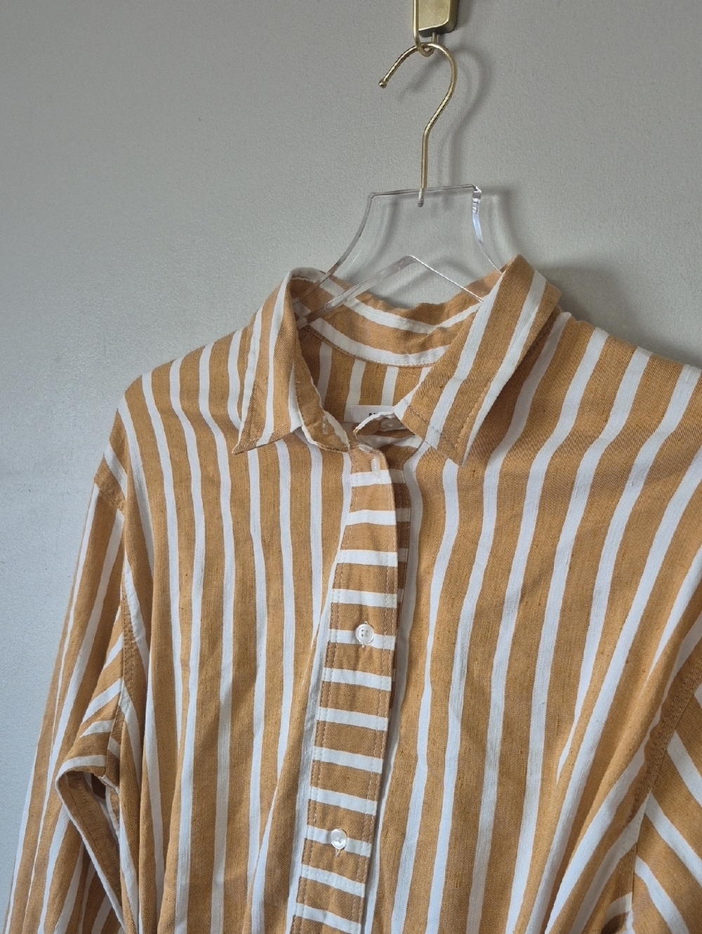 Samsoe Samsoe Amara Belted Shirt Dress Size L, Honey Stripe Linen Blend Vacation - Picture 4 of 15